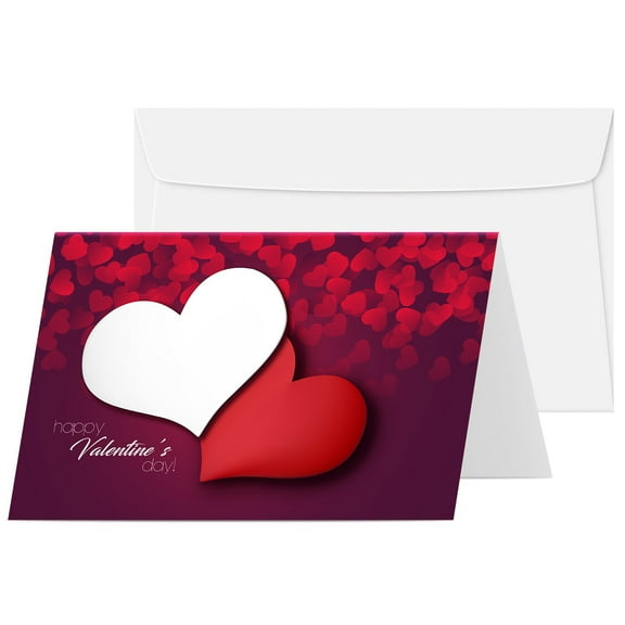 Jumbo Happy Valentines Day Cards and Envelopes, Beautiful and Romantic Love Red and White Hearts Greetings for Husband, Wife, Boyfriend, or Girlfriend | 8.5 x 5.5 (When Folded) | 2 Per Pack