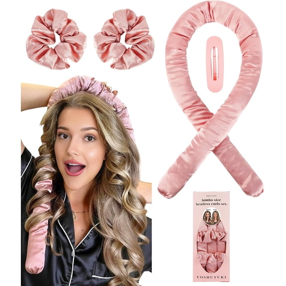 Jumbo Heatless Curls Overnight Hair Curlers to Sleep In Large for Long Blowout Look No Heat Curls, Soft Satin Flexi Rods Curling Rod Set Styling Tools Women