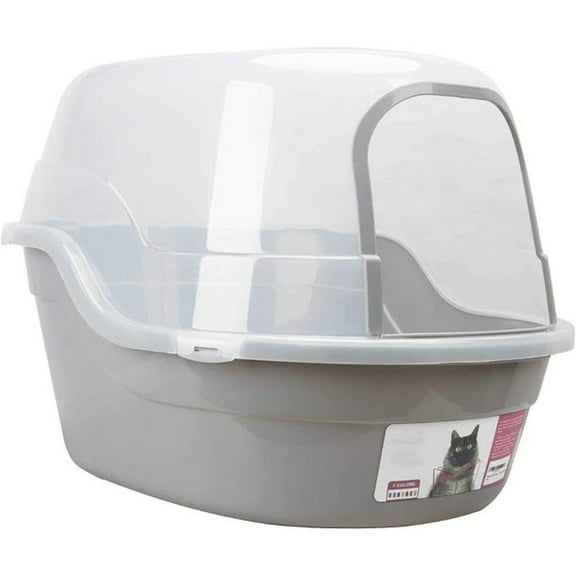 Jumbo Hooded Cat Litter Box Extra Large Gray
