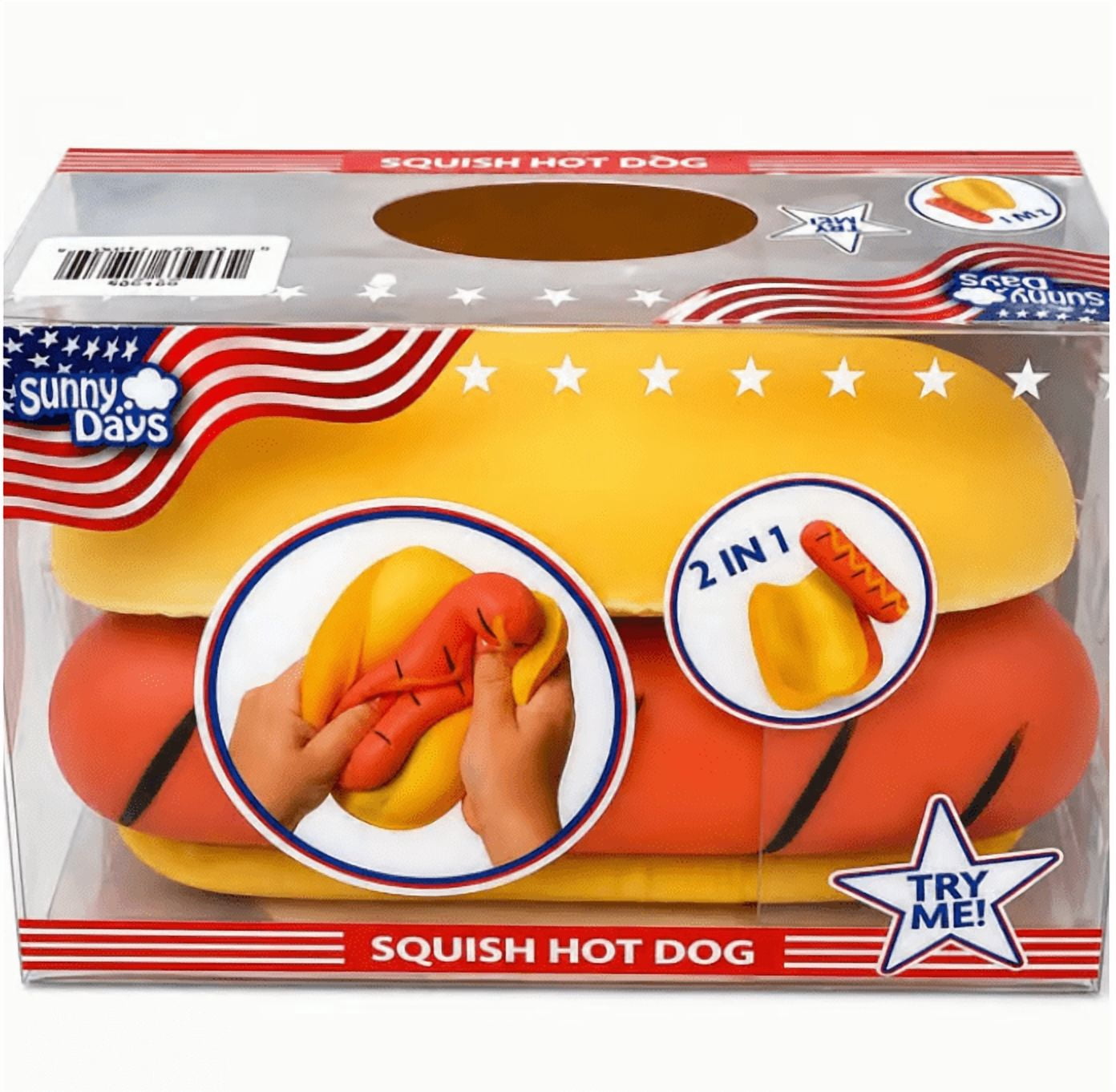 Jumbo Hot Dog Squish, 5.5 Inch Removable Bun,  2 in 1 Food Fidget Toy Funny Sensory Stress Ball for Adults and Teens
