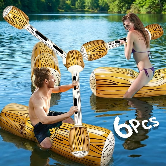 Jumbo Inflatable Battle Log Rafts Pool Toys for Players, Inflatable Floating Row Pool Floats for Summer Swimming Pool Party Beach