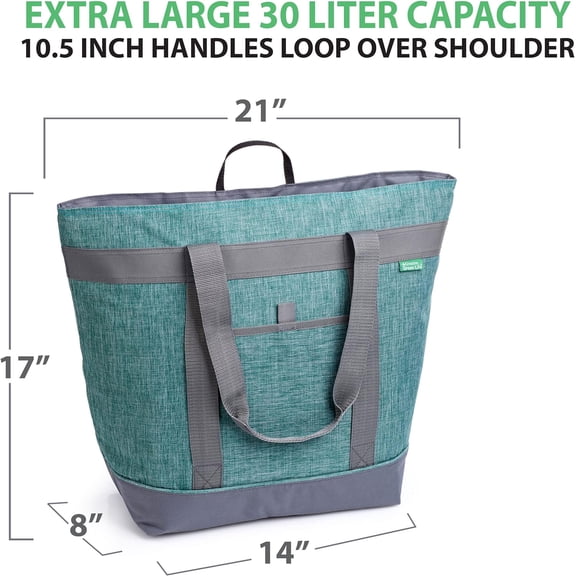 Jumbo Insulated Cooler Bag 2-Pack Charcoal Green with HD Thermal Insulation Collapsible Soft Cooler Perfect for Grocery Food Delivery Travel Picnic Camping