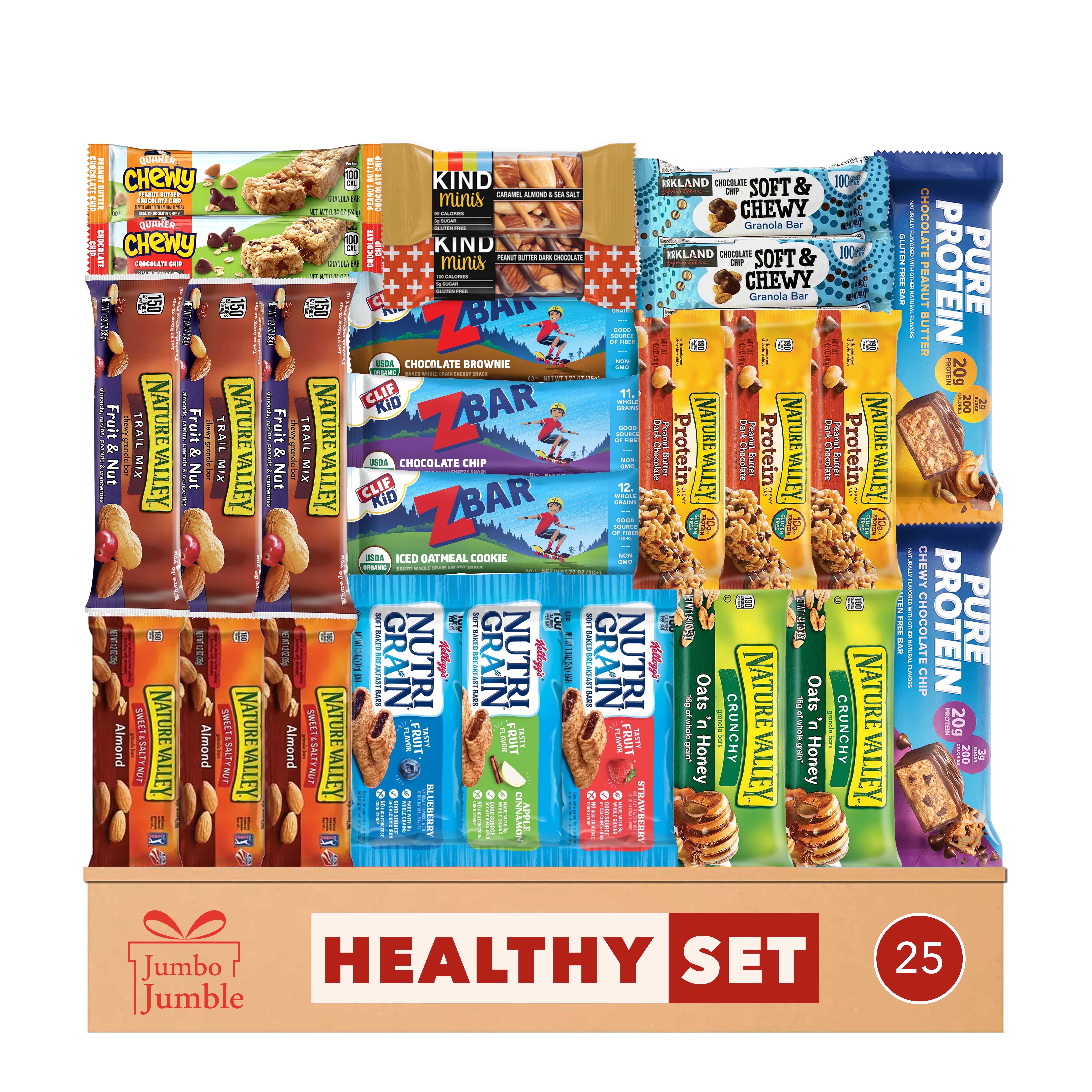 Jumbo Jumble Healthy Snack Box (25 Count) Holiday Gift Care Package Snacks Variety Pack for Adults Teens Kids Men Women school College Office Birthday (Healthy Set)