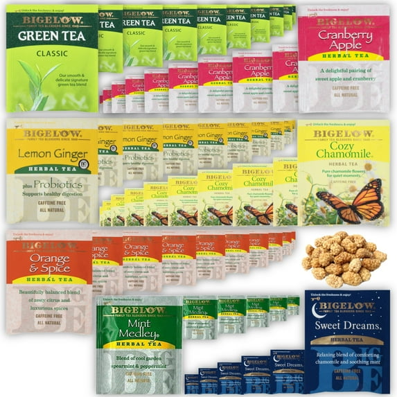 Jumbo Jumble Tea Sampler Variety Multipack (63 Pack), Tea Bags Gift Box with 7 Different Flavors - All teas pare well with the 1 packs of Dried Mulberry included