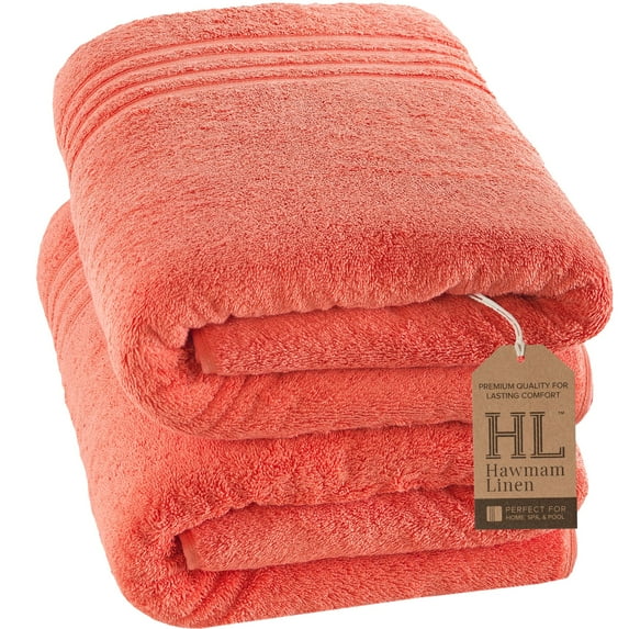 Jumbo Large Bath Sheets Towels 2 Pack Soft and Absorbent, 100% Cotton Towels (Coral Orange, Bath Sheet)