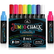 Jumbo Liquid Chalk Markers Square Tip - Bold Color Chalk Board Marker for Chalkboards, Windows, Signs, Blackboards - 24 Chalkboard Labels Included - Multicolor 15mm Tip (8 Pack)