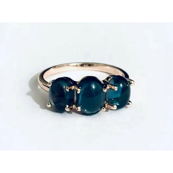 Jumbo London Blue Topaz Gumdrop Ring Lab Dark London Blue Topaz Candy Engagement Ring Handmade Ring, Vintage Gift Ring Unique Gift gold plated silver ring