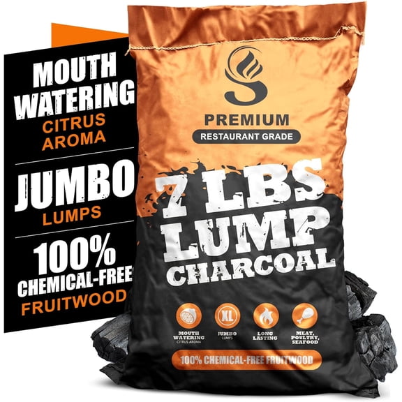 Jumbo Lump Grilling Charcoal - Natural Hand Selected Large Pcs - Dust Free Packing & Storage - USA BBQ and Smoking - Premium Restaurant Grade Barbeque Coals (7 lbs)