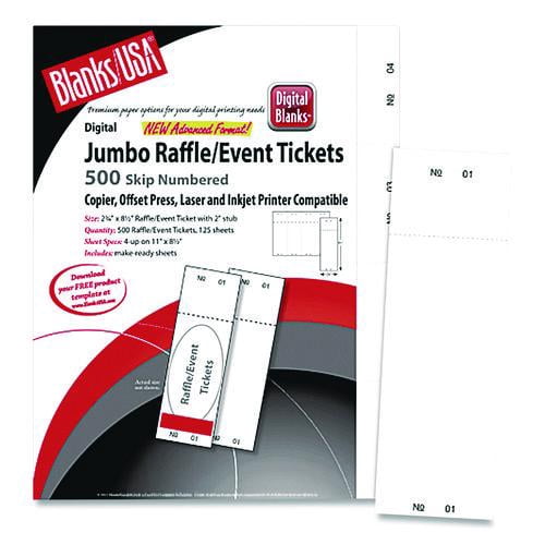 Jumbo Micro-Perforated Event/Raffle Ticket, 90 lb Index Weight, 8.5 x 11, White, 4 Tickets/Sheet, 25 | Bundle of 2