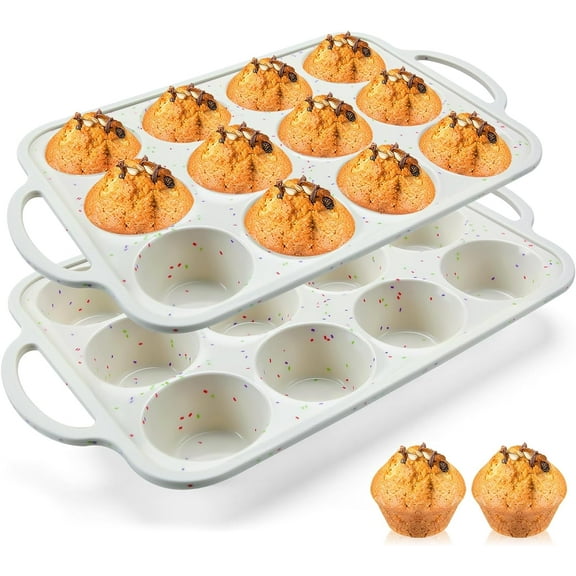 Jumbo Muffin Pan with Metal Reinforced Frame-2Pack, Silicone Cupcake Pan for Baking 6 Cup Jumbo Size, BPA Free Silicone Muffin Tray, Cupcake Baking Pan Molds for Oven Dishwasher Safe-Cream