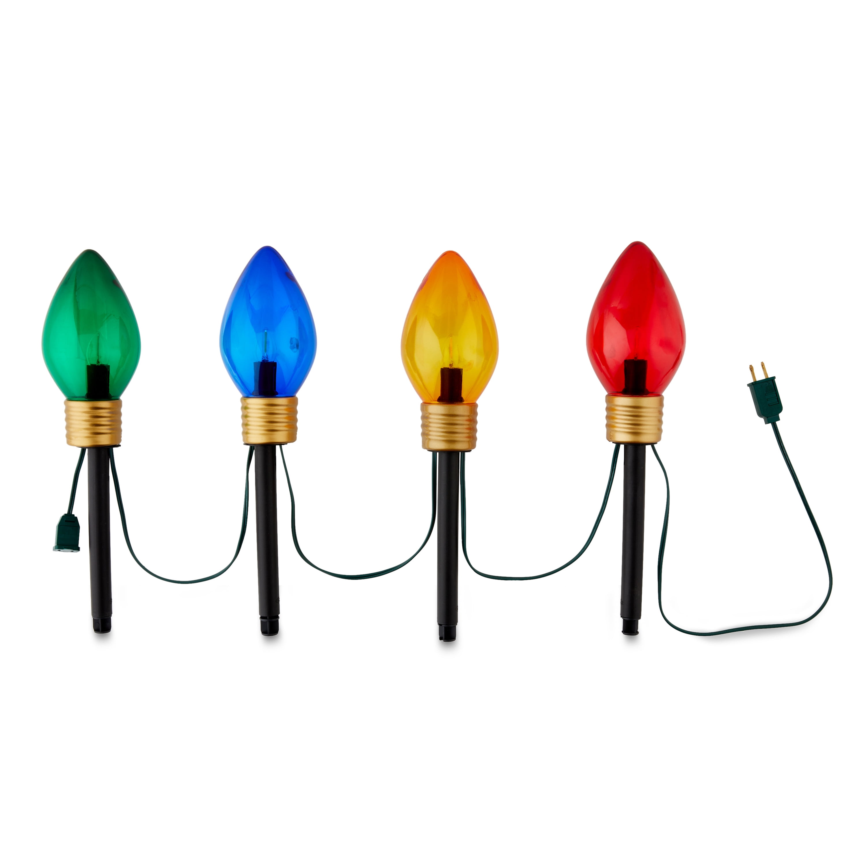 Jumbo Multicolor C9 Lighted Holiday Yard Stakes with LED Bulbs, 4 Count, by Holiday Time