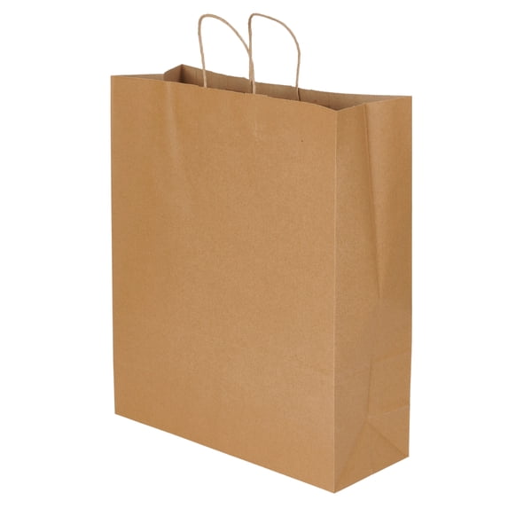 Jumbo Natural Kraft Paper Shopping Bags - 16”L x 6”D x 19”H - Case of 200
