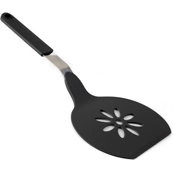 Jumbo Nylon Pancake Spatula | Wide Spatulas Non-Stick Slotted Blade Floral Cut-Out Design - Great for Pancake Flipper, Egg Pancake Turner | 15 x 6.5 Inches extra Large Spatula Gray (Black)
