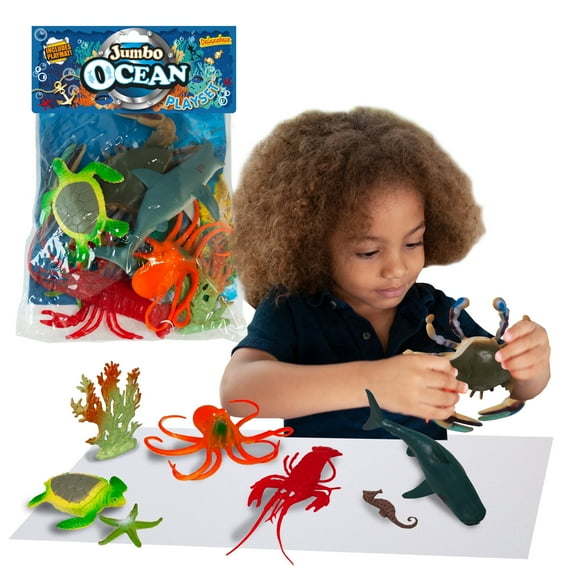 Jumbo Ocean Playset by Deluxebase – 12 Large Sea Animal Toys incl. Shark, Crab, Turtle & More