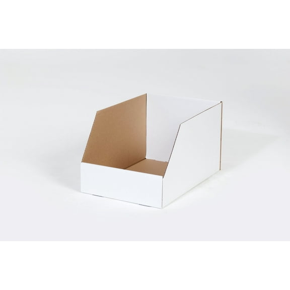 Jumbo Open Top Bin Boxes 8" x 12" x 8" White Durable One-Piece Construction (50 Count) - Easy to assemble
