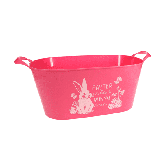Jumbo Oval Easter Basket with Handles, Large Plastic Egg Hunt Basket, Spring Colors, 1 Count (Pink)