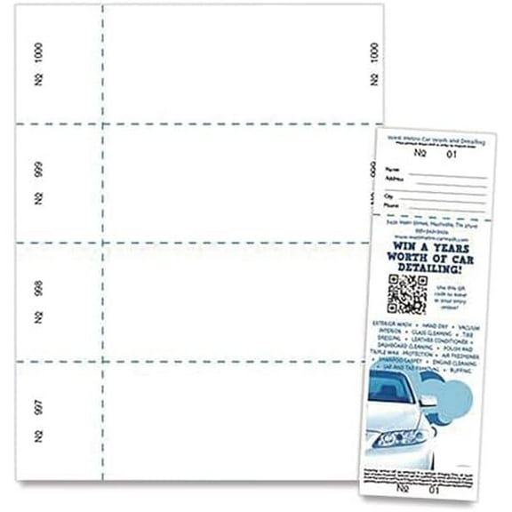 Jumbo -Perforated Event/Raffle Ticket, 90 lb Index Weight, 8.5 x 11, White, 4 Tickets/Sheet, 250 Sheets/Pack$$Office