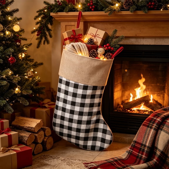 Jumbo Plaid Christmas Stockings 34 Inches for Xmas Tree Fireplace Hanging Decor and Holiday Party Family Home Decorations