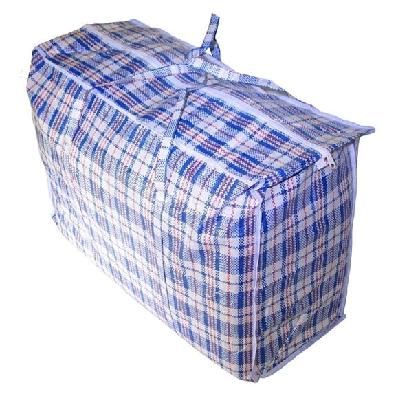 Jumbo Plastic Checkered Storage Laundry Shopping Bags W. Zipper & Handles Size=27" x 25" x6" (6 Pack)