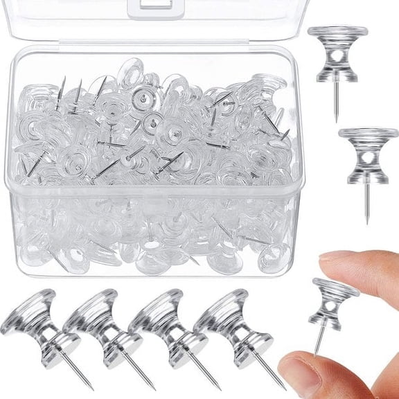 Jumbo Push Pins 1 inch with Plastic Heads for Cork Boards and Maps, Bulk 100 Pack with Storage Case