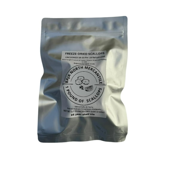 Jumbo RAW Freeze-Dried Scallops 3.7oz | QTY 18-23 pk | 1 LB | 25 YR Shelf Life | Wild Caught in JPN |