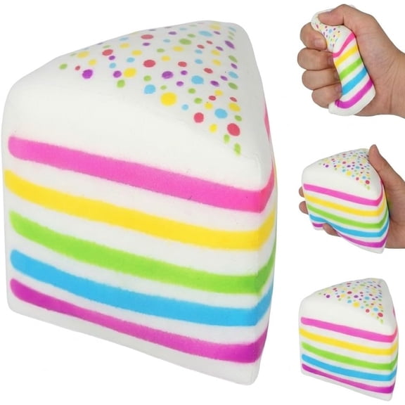 Jumbo Rainbow Cake Squishy - Super Slow Rising Squeeze Sensation - Colorful Stress Relief & Sensory Desktop Accessory - Perfect Birthday Party Favors & Gifts for All Ages