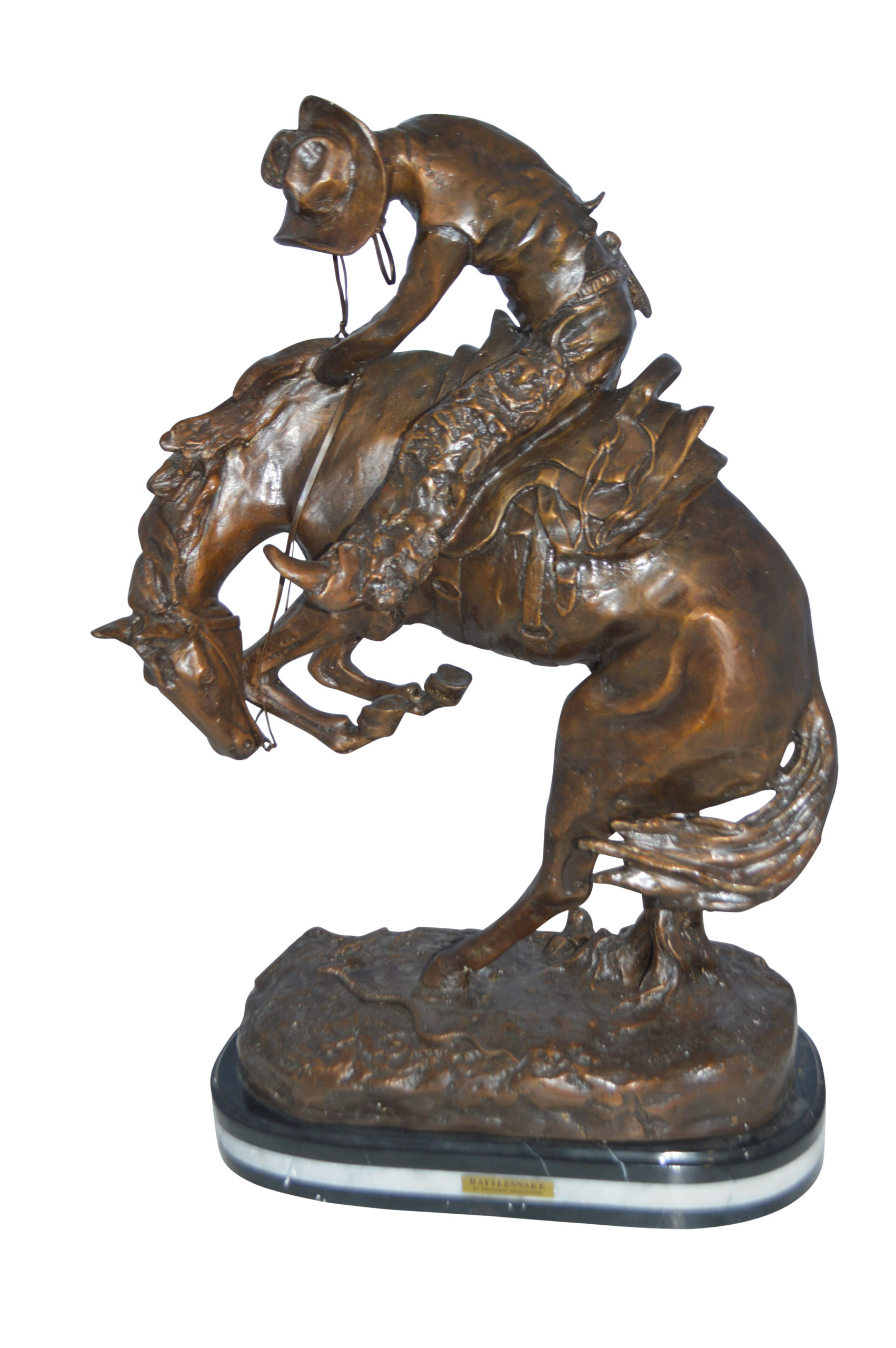 Jumbo Rattle Snake by Remington Bronze Statue -  Size: 21"L x 11"W x 32"H.