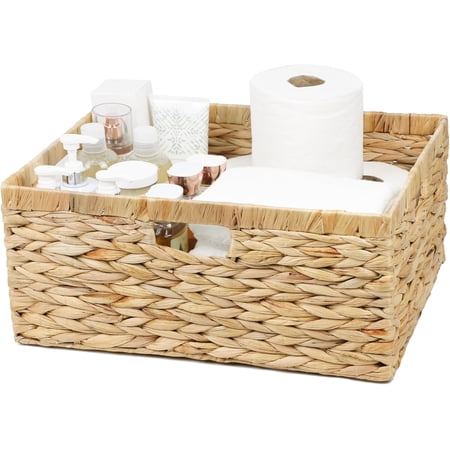 Jumbo Rectangular Wicker Storage Basket with Built-in Handles Natural Water Hyacinth 16 ½"L x 13"W x 7 ½"H