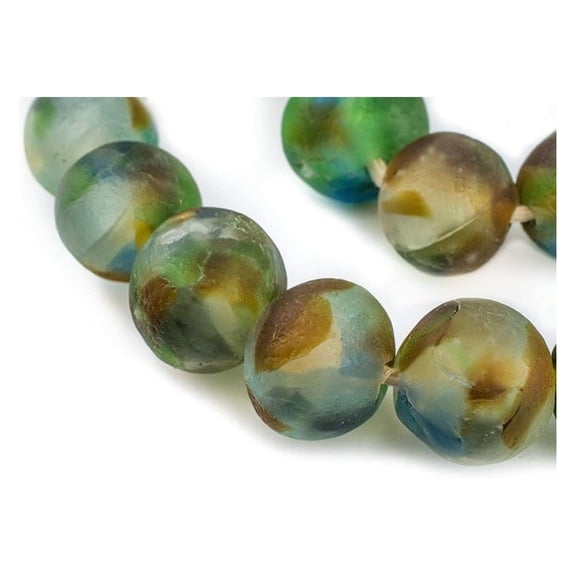 Jumbo Recycled Glass Beads, 2125mm African Sea Glass for Wall Hangings, Coffee Table Decor, Shelf Styling, and Home Accents (Blue Green Brown Swirl)