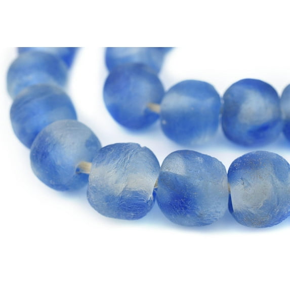 Jumbo Recycled Glass Beads, 21–25mm – African Sea Glass for Wall Hangings, Coffee Table Decor, Shelf Styling, and Home Accents – (Blue Swirl) – The Bead Chest