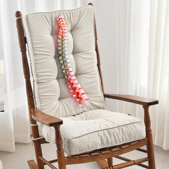 Jumbo Rocking Chair Cushion Set  Memory Foam, Water-Resistant & Non-Slip Tufted 2-Piece Cream Cushions for Indoor or Outdoor Use