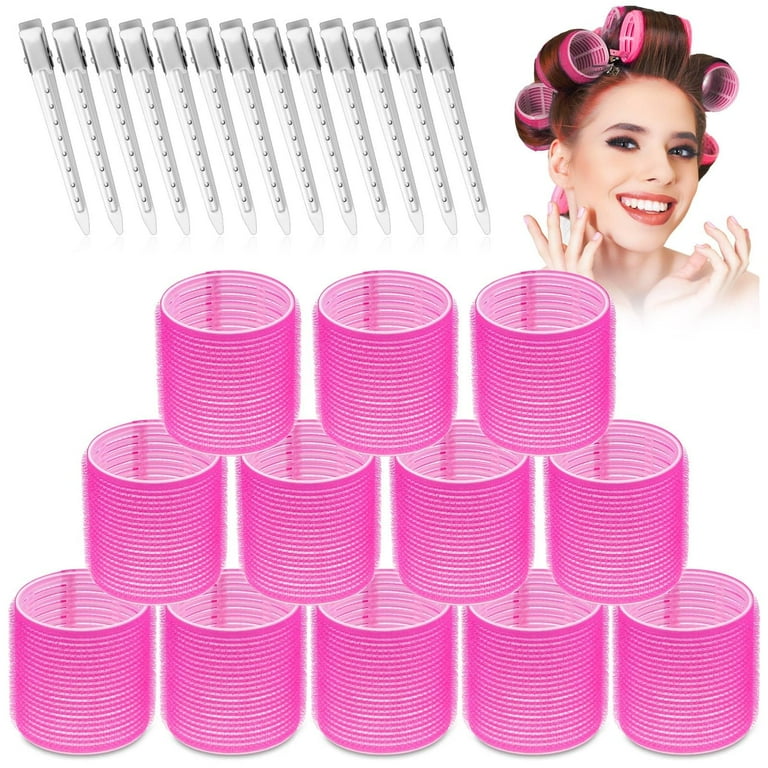 Jumbo Rollers Hair Curlers 24 Pcs Set with 12Pcs Jumbo Large Hair Rollers and 12 Pcs Hair Clips for Long Medium Hair Volume Hot Pink Walmart