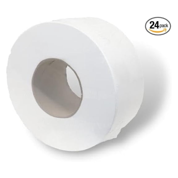 Jumbo Rolls, Large Industrial Rolls Compatible with Universal Dispensers, Feet per Roll, 24 Rolls, White