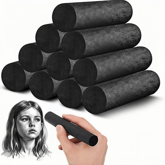 Jumbo Salting Charcoal Sticks 1.5-1.8cm Large Soft Sip Charcoal Chunky Drawing Sketching Art Supplies, Black