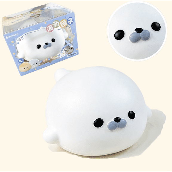 Jumbo Seal Squishy, 4.7 Inch Ultra Slow Rising Sea Lion Squeeze Ball, Stress Relief Squeeze for Adults Soft Sensory Squeeze Bun for Office Desk Party Favors(White)