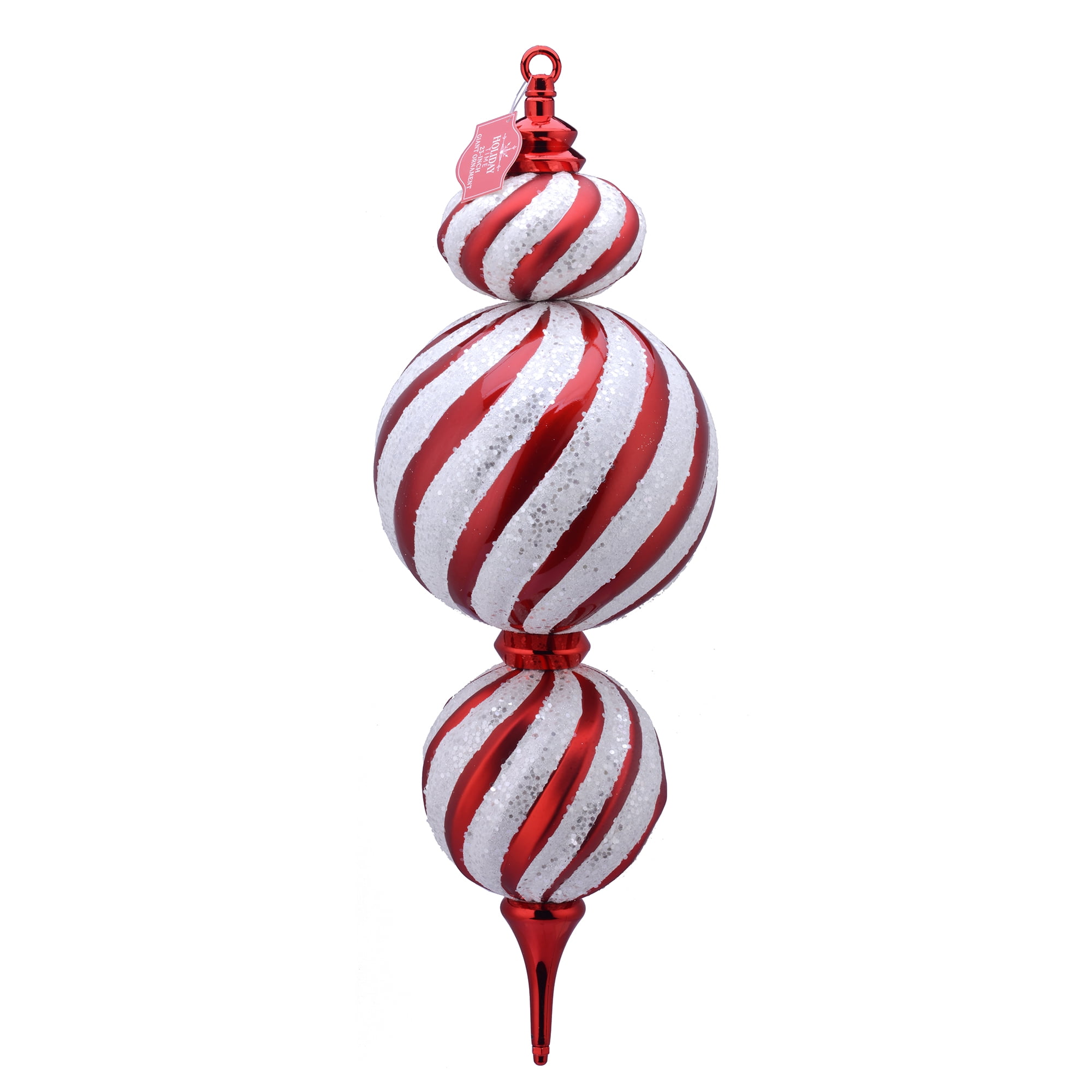 Jumbo Shatterproof Finial Christmas Ornament, Red/White, 23", Holiday Time