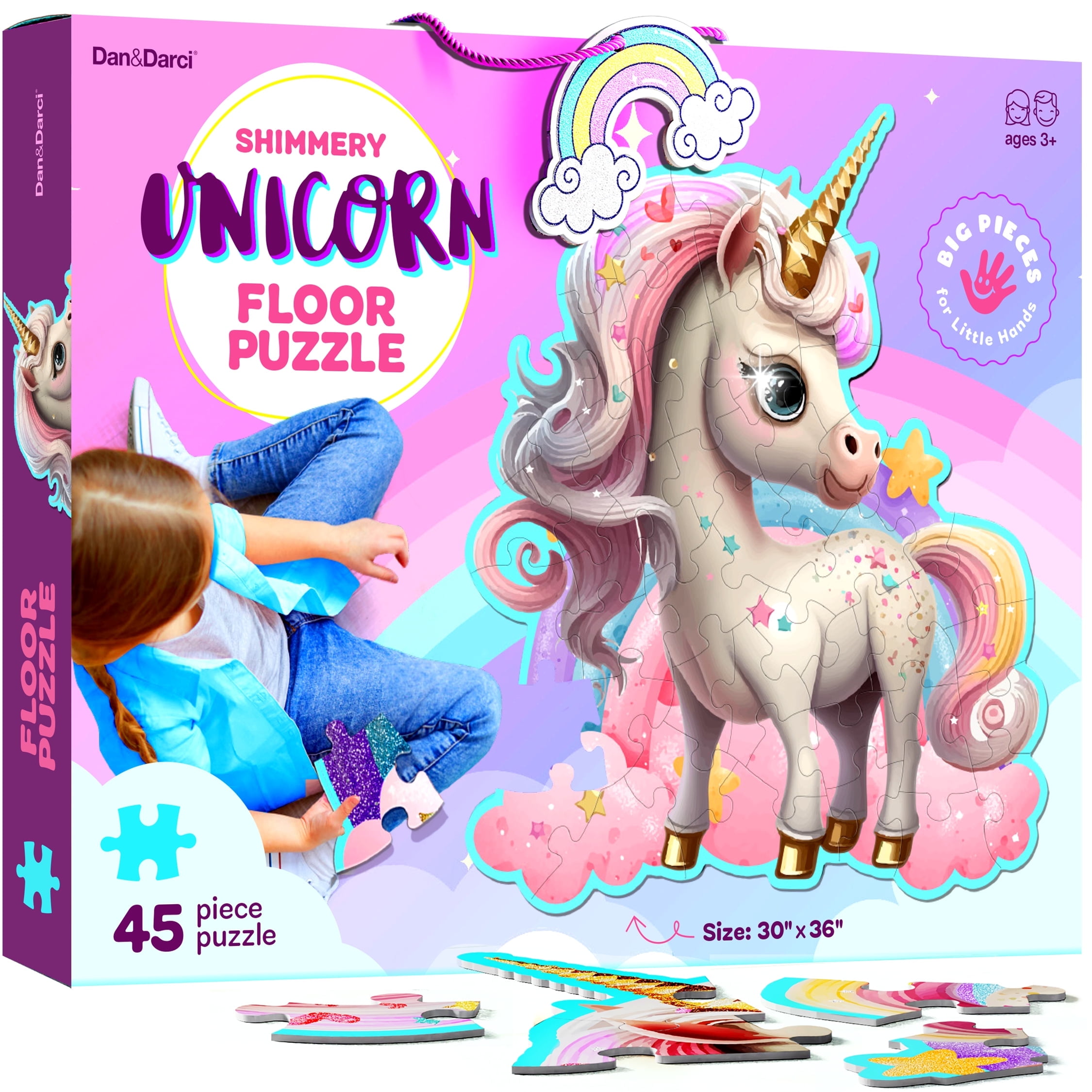 Jumbo Shimmery 45-Piece Unicorn Floor Puzzle for Kids Ages 3