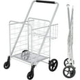 thumbnail image 1 of Jumbo Shopping Cart with Double Basket Grocery Cart Deluxe Folding Shopping Cart 360°Rolling Swivel Bearing Wheels Super Loading Utility Cart for Laundry, Grocery, Luggage, 1 of 5