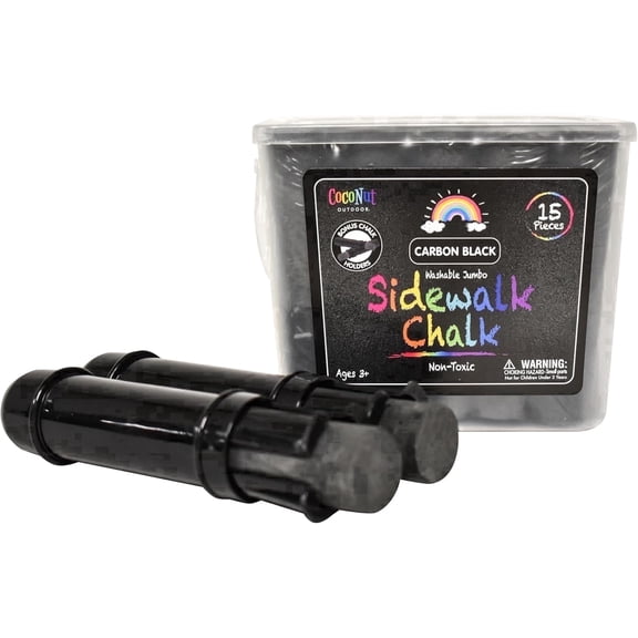 Jumbo Sidewalk Chalk Bucket 2 Pack | 30 Pieces Carbon Black Chalks + 4 Holders |4 Jumbo Washable Non-Toxic Chalk Set for Sidewalks, Driveways & Outdoor Shadow and Outline Drawing Fun | Kids Ages 3+