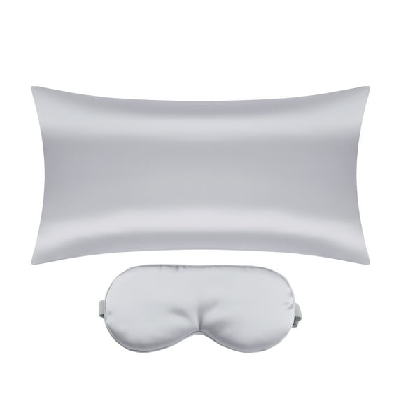 REGALWOVEN Satin Pillowcase Hidden Zipper with Sleep Eye Mask Jumbo Silver Grey