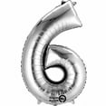 thumbnail image 1 of Jumbo Silver Mylar Foil Party Balloon - Number 6, 1 of 2