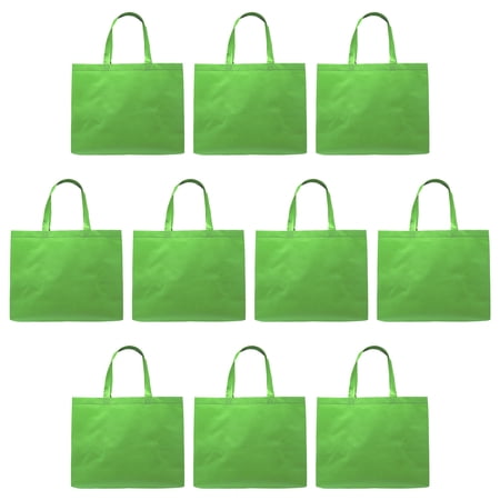 Jumbo Sized Tote Bags Set of 10, Bulk Pack - Shopping, Carry on Bag, Reusable - Lime Green
