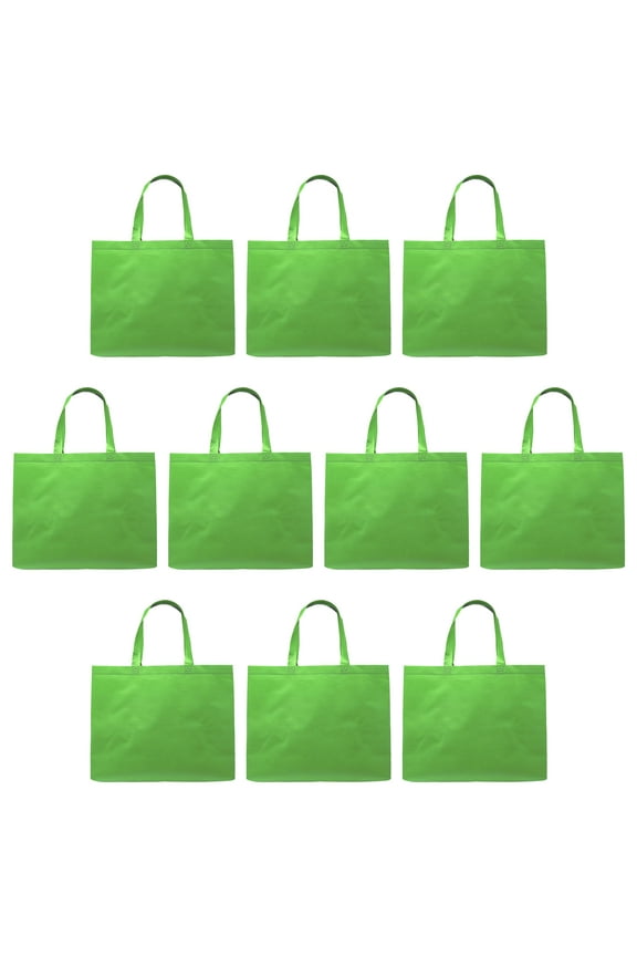 Jumbo Sized Tote Bags Set of 10, Bulk Pack - Shopping, Carry on Bag, Reusable - Lime Green