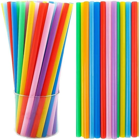 Jumbo Smoothie Straws, 100 Count Plastic Smoothie Straws, Disposable Milkshake Straws Extra Long,Multi Colors Wide-Mouthed Drinking Straw - 0.39'' Diameter and 8.26" Long, Assorted Colors