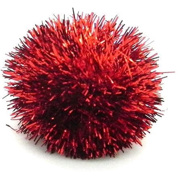 Tuff Kitty Puff Pack of 6 Jumbo 2 Inch Sparkle Tinsel Balls for Cats – Red