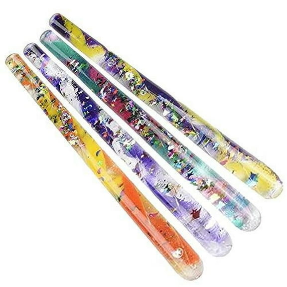 Jumbo Spiral Glitter Wands, Set of 4, Toy Wands for Kids with Mesmerizing Confetti, Calming Sensory Toys for Children, Kids Fidget Toys in Assorted Designs, Princess Party Favors