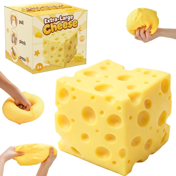 Jumbo Squishy Cheese Large Soft Slow Rising Cheese Squishy Toy, Super Squeezy Giant Block of Cheese for Sensory Play, Original Fidget Toy, Fun Novelty Gift for Kids and Adults