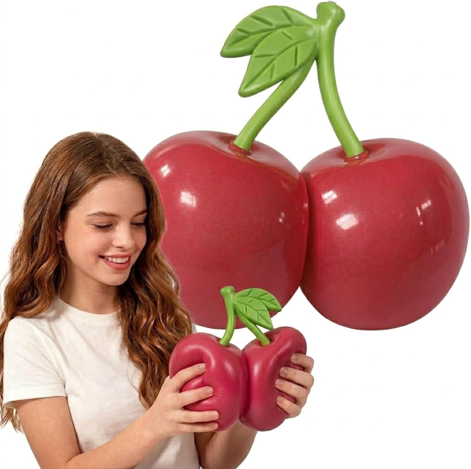 Jumbo Squishy Squeeze, Giant Strawberry Squishy, Realistic Cherry Banana Strawberry for Anxiety Relief Slow Rising, Sensory Fidget (Cherry)