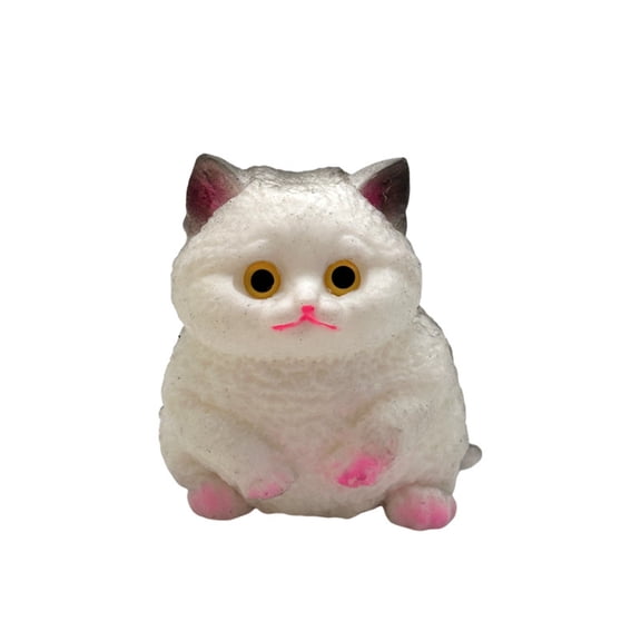 Jumbo Squishy toy, Squishy Stress toy, 4 in Medium Cat Figurine, White Gray Body, Pink Accents, Stress Reduction, Shelf Display, 1 Pc