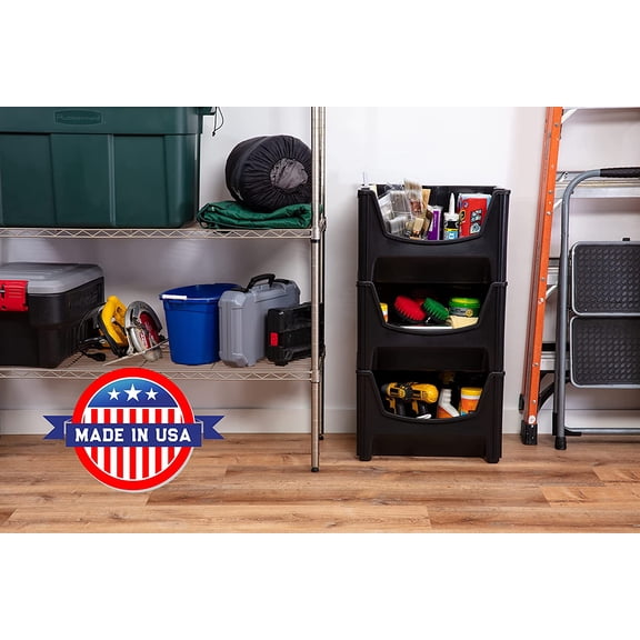 Jumbo Stackable Storage Bins, Pack of 3, Black